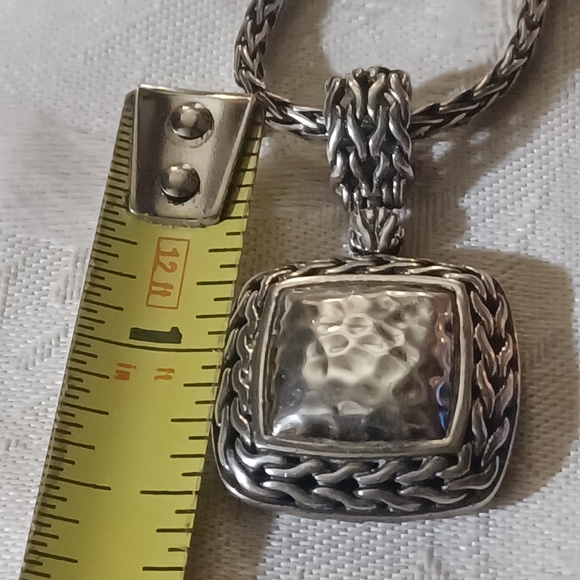 John Hardy Classic Chain Icon Necklace and Hammered Square Pendant, SS - Picture 4 of 9